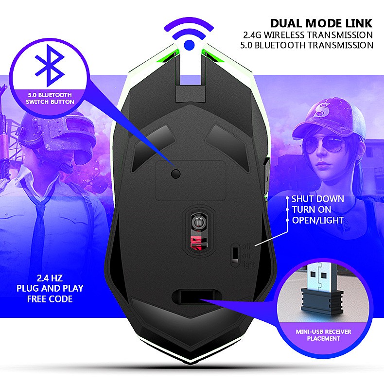 Chuột chuyên Game không dây pin sạc FreeWolf X5 không dây - Led 7 màu tự chuyển