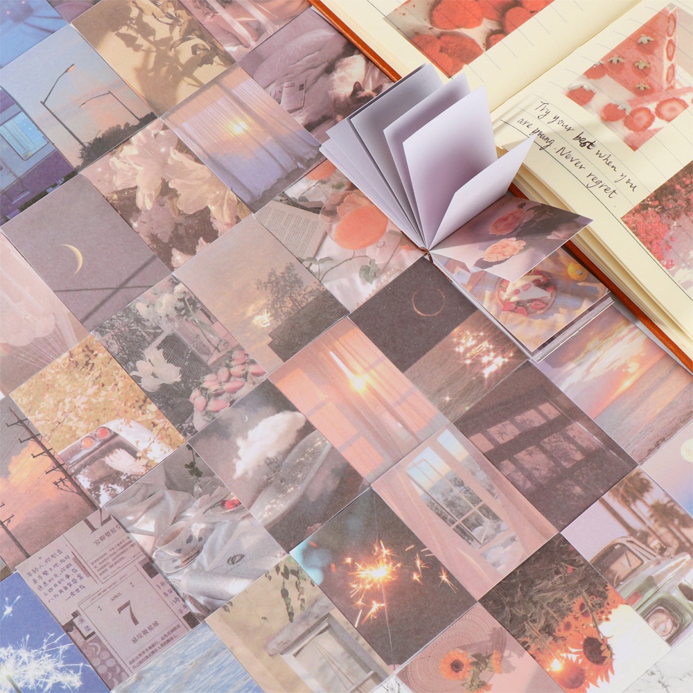 Bộ 50 nhãn dán bằng washi họa tiết phong cảnh thiên nhiên hoa lá cây để tự trang trí sổ nhật ký/ sổ tay thủ công