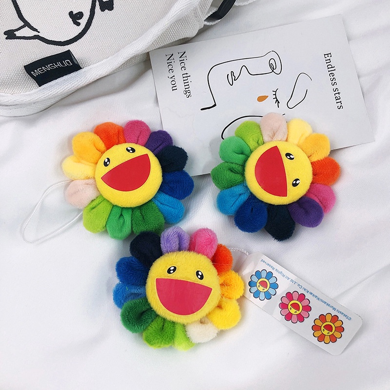 Bông hoa Takashi Murakami Kaikai KikiGIADUNGTONGKHO1Phụ kiện cài trang trí áo, balo, túi ví nhồi bông màu sắc cầu vồng