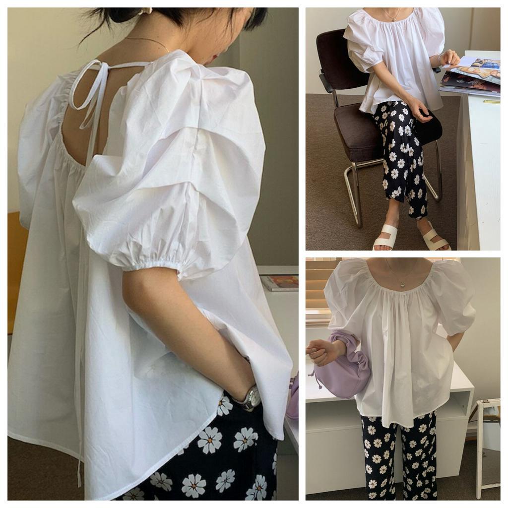 Áo Kiểu Nữ Tay Phồng Ngắn Xếp Ly Xinh Xắn Thời Trang