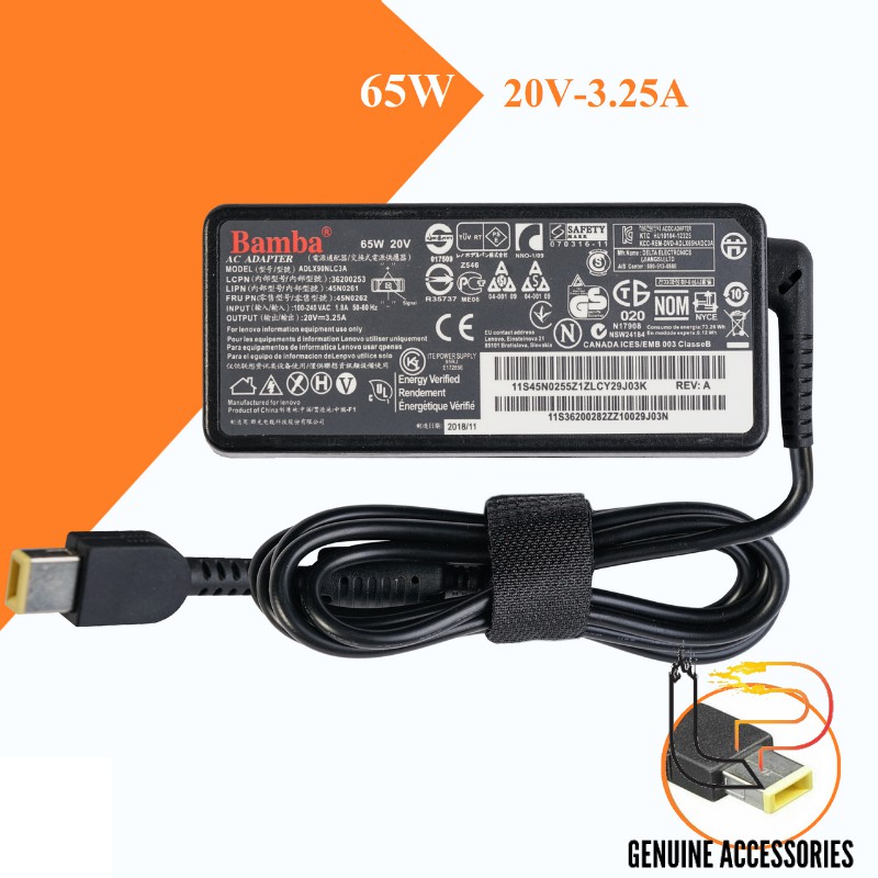 BỘ SẠC LAPTOP LENOVO  20V- 3.25A - ADAPTER DÙNG CHO LAPTOP LENOVO 20V- 3.25A