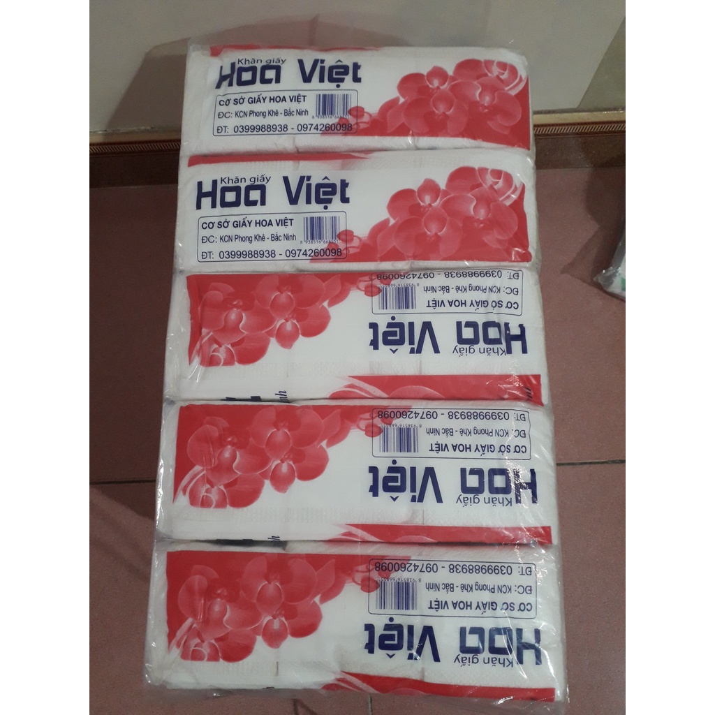Giấy ăn Hoa Việt 200gr, khăn lau trắng, giấy lau miệng từng bịch dành cho quán ăn, nhà hàng, cửa hàng...