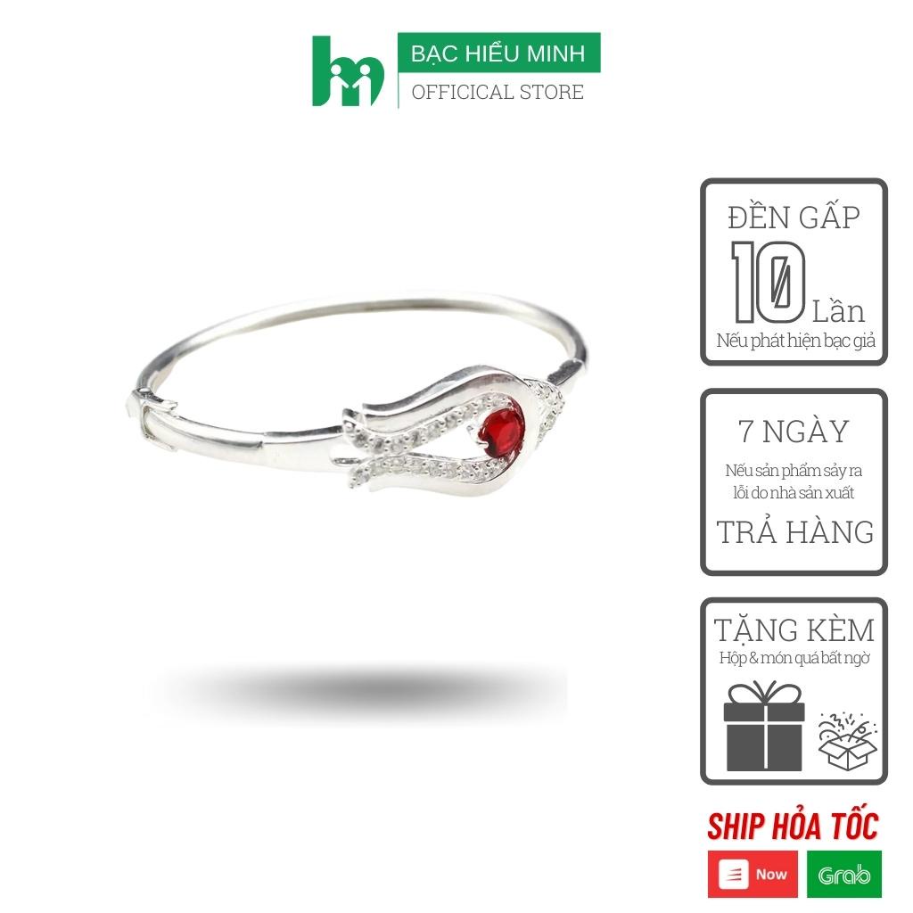 Vòng tay nữ BẠC HIỂU MINH LTU308 dạng kiềng nụ hoa đá đỏ 