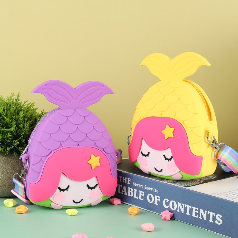 Pop It Túi Đeo Chéo Bằng Silicon Bong Bóng Hình Nàng Tiên Cá Giải Tỏa Căng Thẳng Cho Bé Gái