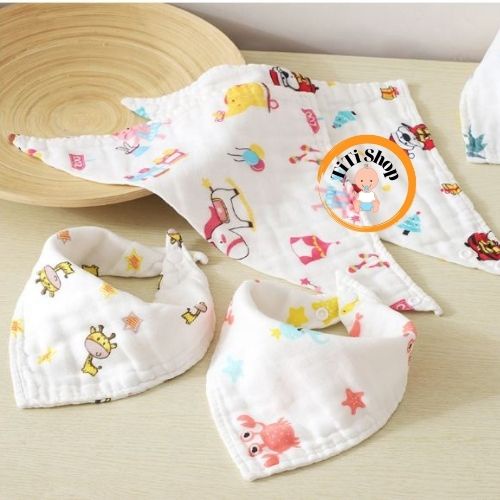 Khăn yếm tam giác cho bé, yếm xô cotton có cúc bấm cao cấp loại dày mềm mịn thoáng mát cho trẻ sơ sinh