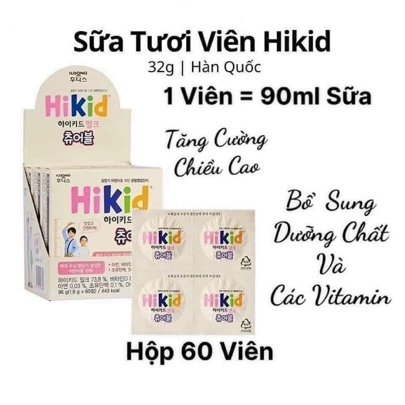 💦💦SỮA TƯƠI HI-KID DẠNG VIÊN HÀN QUỐC HỘP 60 VIÊN 💦💦