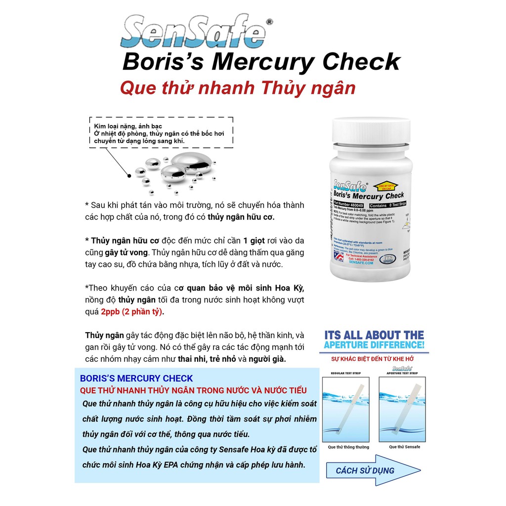 Boris Mecury Test™ - Que thử nhanh kim loại nặng trong nước, nước tiểu-Loại 5 que thử