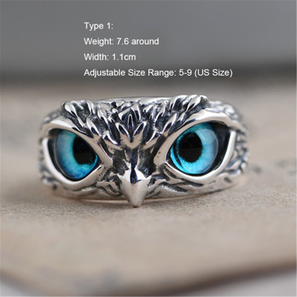 💥HÀNG CÓ SẴN 💥 Nhẫn Hở Hình Chim Cú Mắt Quỷ Xanh Phong Cách Retro Độc Đáo Thời Trang Unisex 💥FOLLOW TẶNG 3K💥 000033