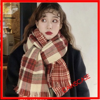（GOD）Khăn Quàng Scarves Women Winter Korean Christmas Red Double Side Plaid Scarf Warm Thick Shawl