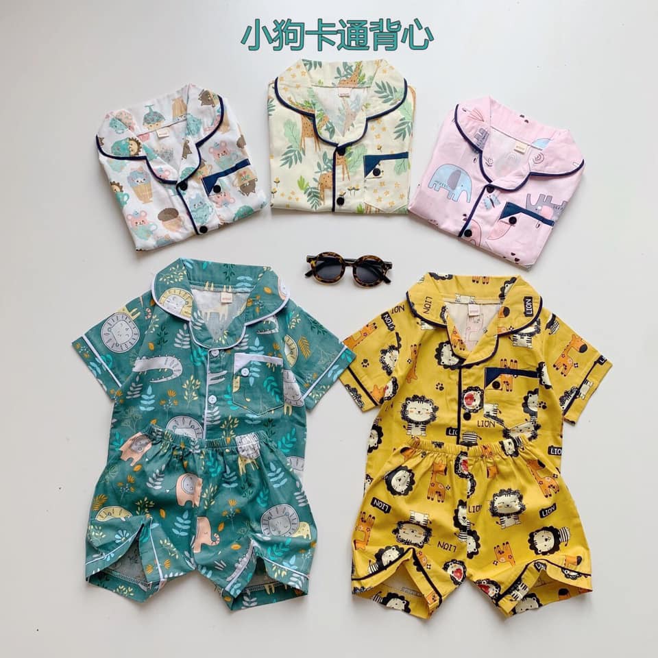 BỘ pizama - pijama cộc tay chất thô cho bé trai bé gái