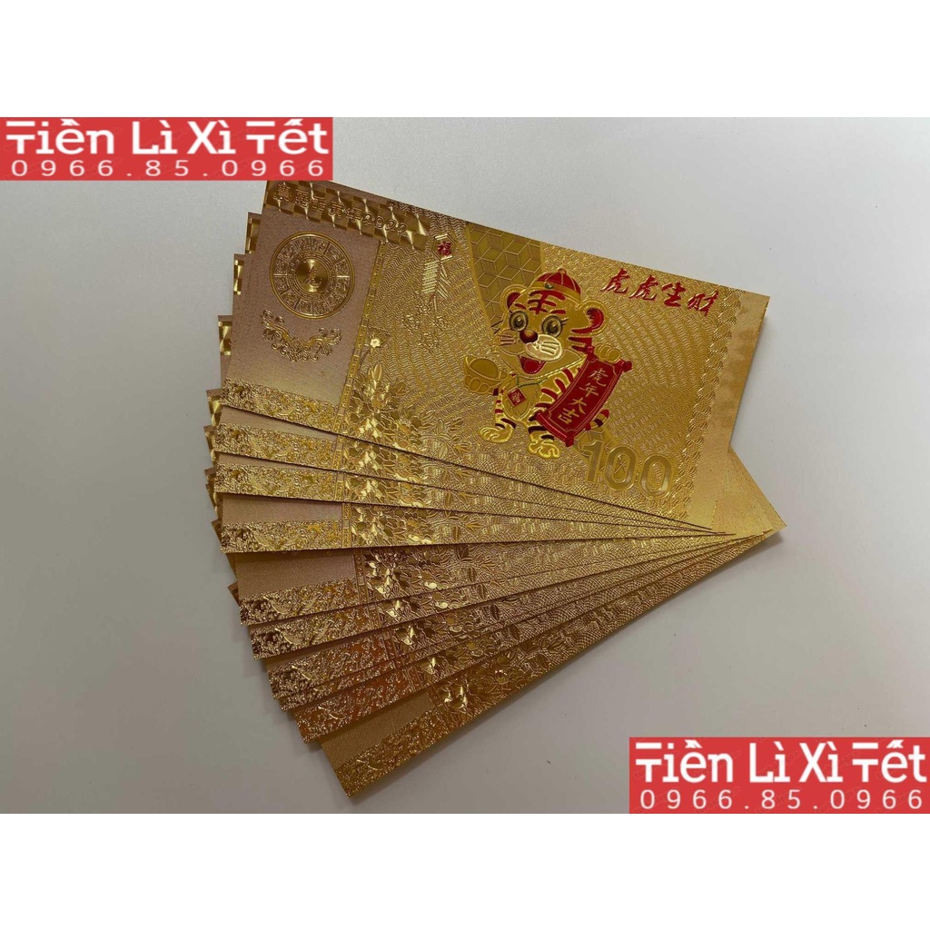 COMBO 5 TỜ Tiền Lì Xì Tết Con Hổ Cọp Plastic Mạc Vàng Macao Mẫu 4 năm 2022 Tặng kèm bao lì xì