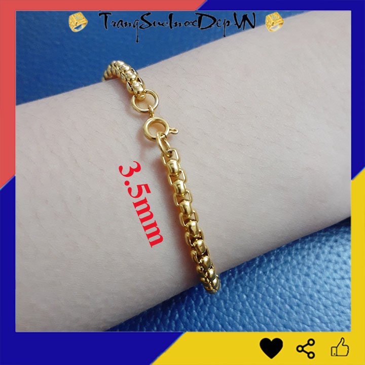Lắc tay inox kiểu bông dừa khít mạ vàng Khóa Vip sáng đẹp không đen, nhiều cỡ, nhiều size dễ chọn