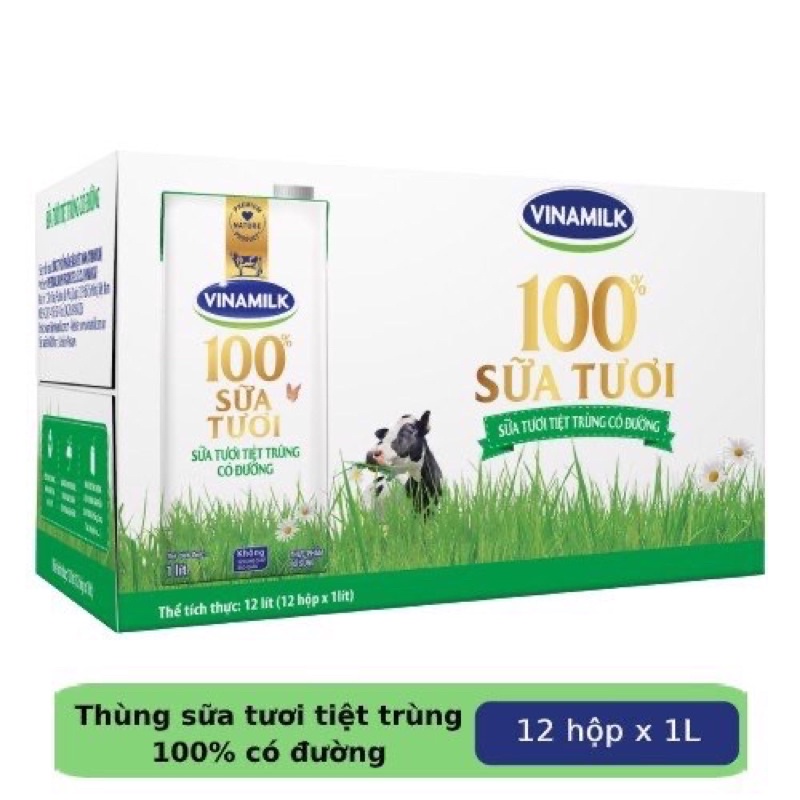 Thùng 12 Hộp Sữa Tươi Vinamilk Có Đường - 1 lít x 12 hộp