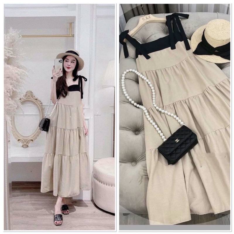Váy bầu mùa hè hai dây Đầm bầu hai dây đi biển đi du lịch dáng suông dài MAXI chất cát hàn đẹp giá rẻ V61