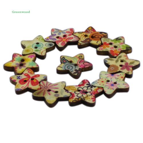 Set 100 nút gỗ 2 lỗ hình ngôi sao trang trí nhiều màu đẹp mắt