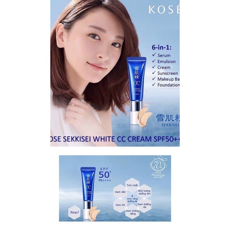 (vdeo mua tại Nhật)Kem trang điểm CC Kose Sekkisei White Cream SPF50+/PA++++