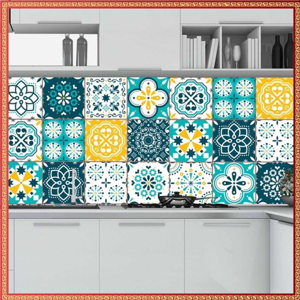 Tấm decal gạch bông trang trí. Kích thước: Dài 1m, rộng 0.6m (0.6m vuông/tấm) | BigBuy360 - bigbuy360.vn