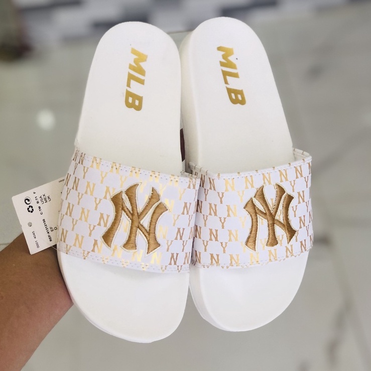 Dép Unisex 𝐌𝐋𝐁 𝗡𝗬 ❤️FREESHIP + Hộp❤️ Dép mlb Bóng Chày Quai Ngang Thể Thao Nam Nữ Thêu NY-NY Nổi Nhiều Màu Xịn GV