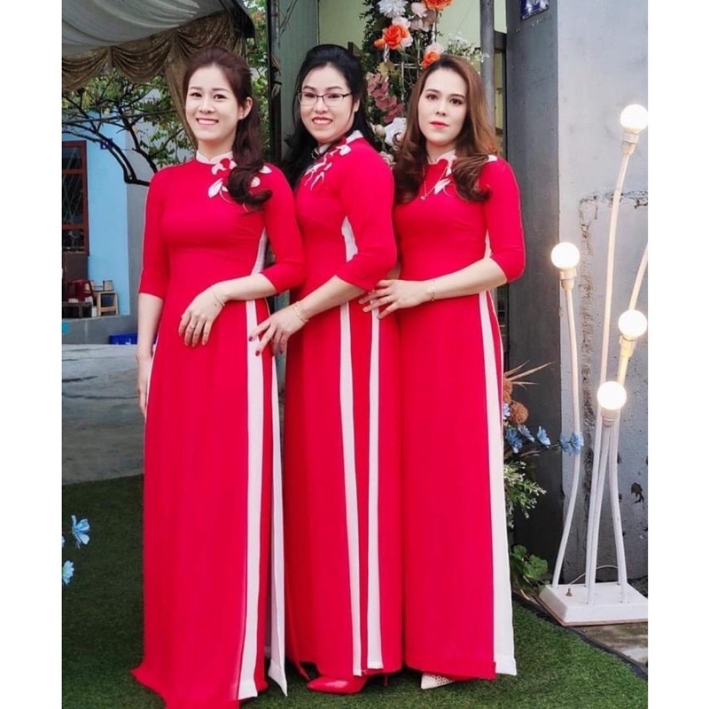 ÁO DÀI TRUYỀN THỐNG NỮ 4 TÀ KẾT HOA NỔI . CHẤT LIỆU CHIFON