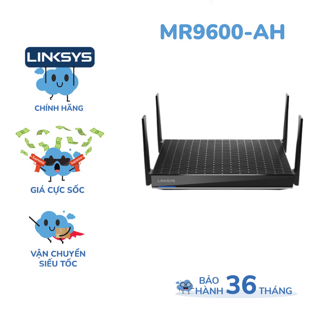 Bộ phát wifi LINKSYS MR9600 chuẩn AX tốc độ 6000mbps tri-band interlligent mesh wifi 6 MU-MIMO gigabit