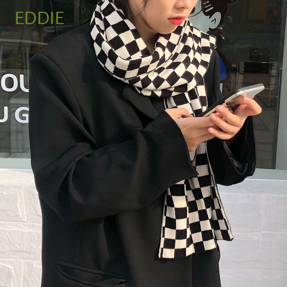 Khăn choàng cổ vải len dệt kim họa tiết kẻ sọc caro phong cách Hàn Quốc cổ điển cho nữ