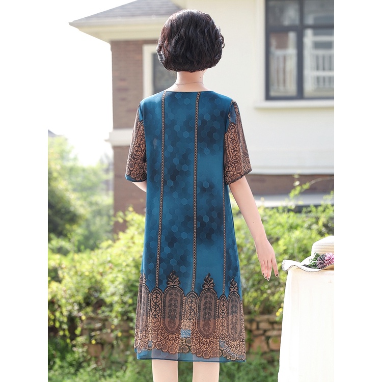 Váy Trung Niên MAI THY D520, Mẫu Đầm Suông Cho Mẹ Đi Tiệc Chất Voan Thổ Cẩm Sang Trọng | Thời Trang Trung Niên U50