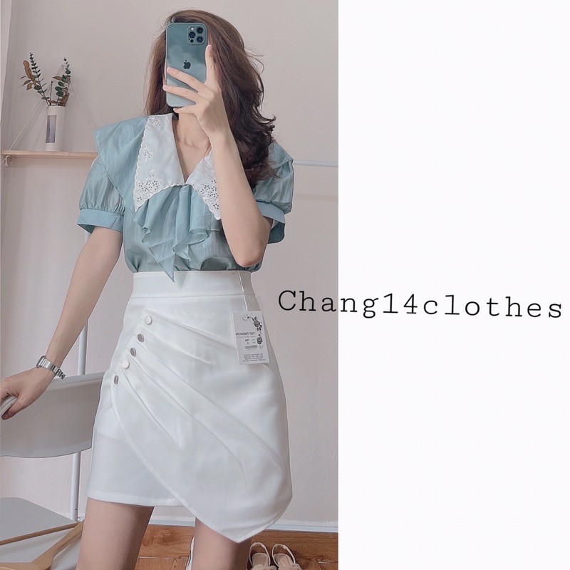 Chân váy nhún vạt chéo dáng chữ A công sở