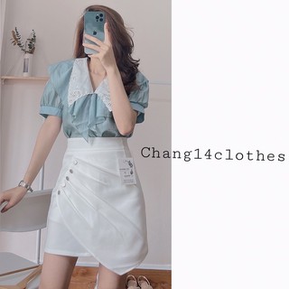 Chân váy nhún vạt chéo dáng chữ A công sở