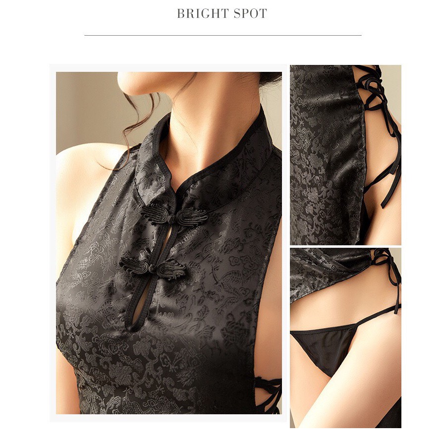 Đồ ngủ cosplay sexy cổ trang Trung Hoa sườn xám hai màu đen trắng 15 | BigBuy360 - bigbuy360.vn