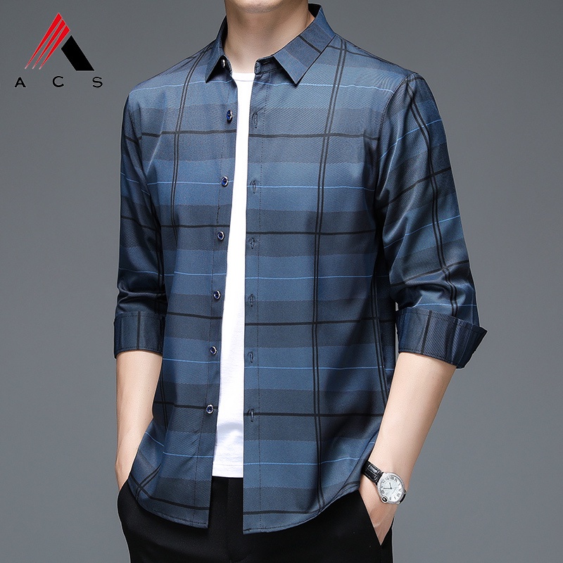 Áo sơ mi tay dài sọc ca rô thời trang công sở cho nam với 5 màu lựa chọn