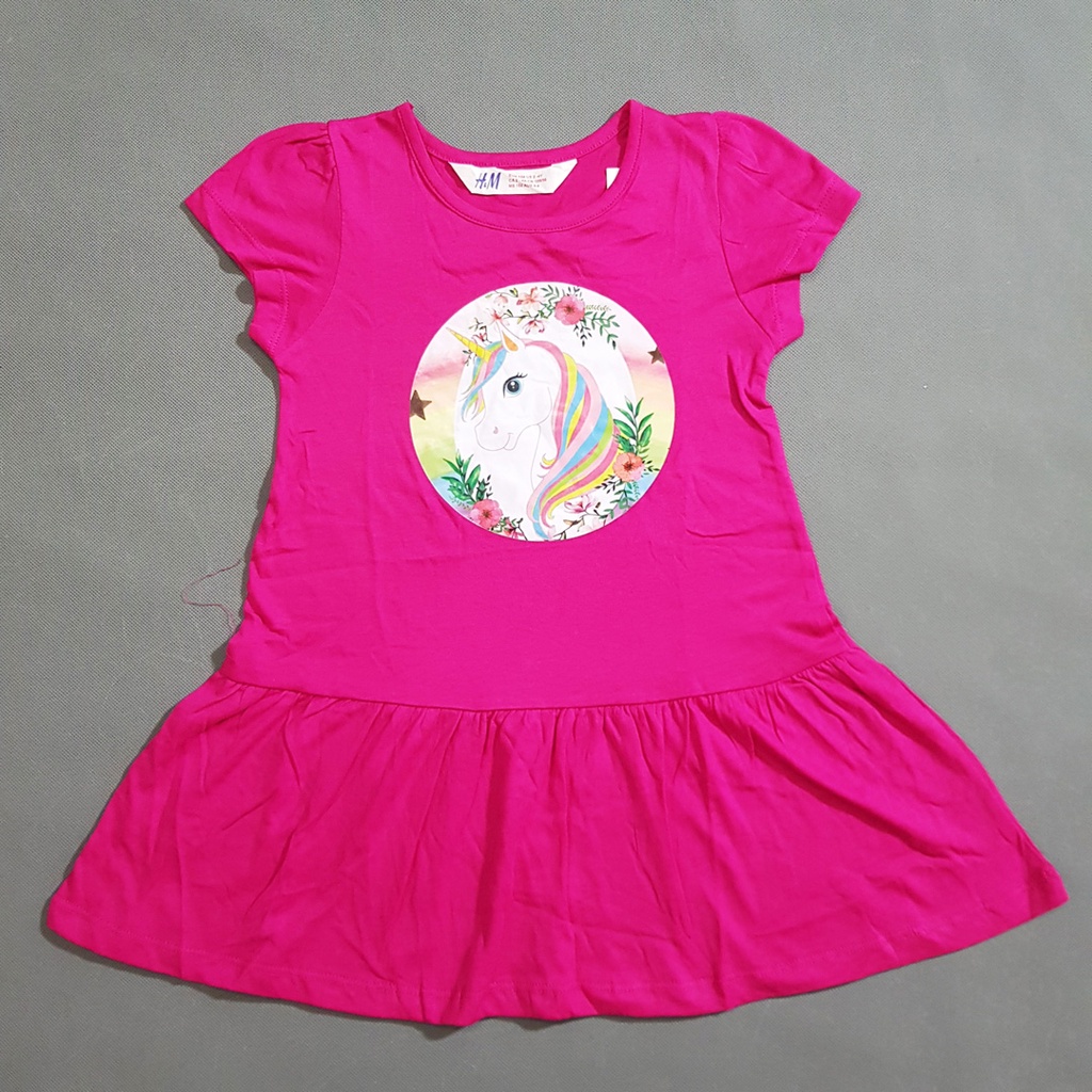 Đầm thun cotton mát mẻ in ngựa pony unicorn 1 sừng cho bé gái