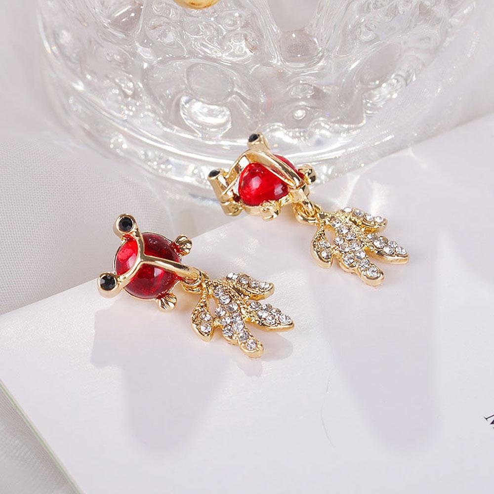 QQMALL Bông Tai Hình Cá Vàng Đỏ Dễ Thương Cho Nữ