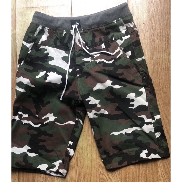 Quần short kaki lưng thun camo lính HT030