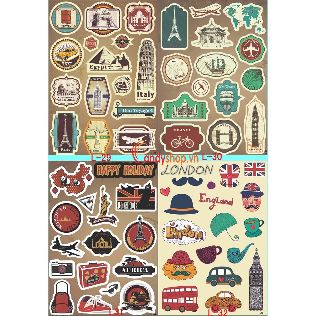Combo 5 tờ Sticker dán Vali dễ thương bởi candyshop88