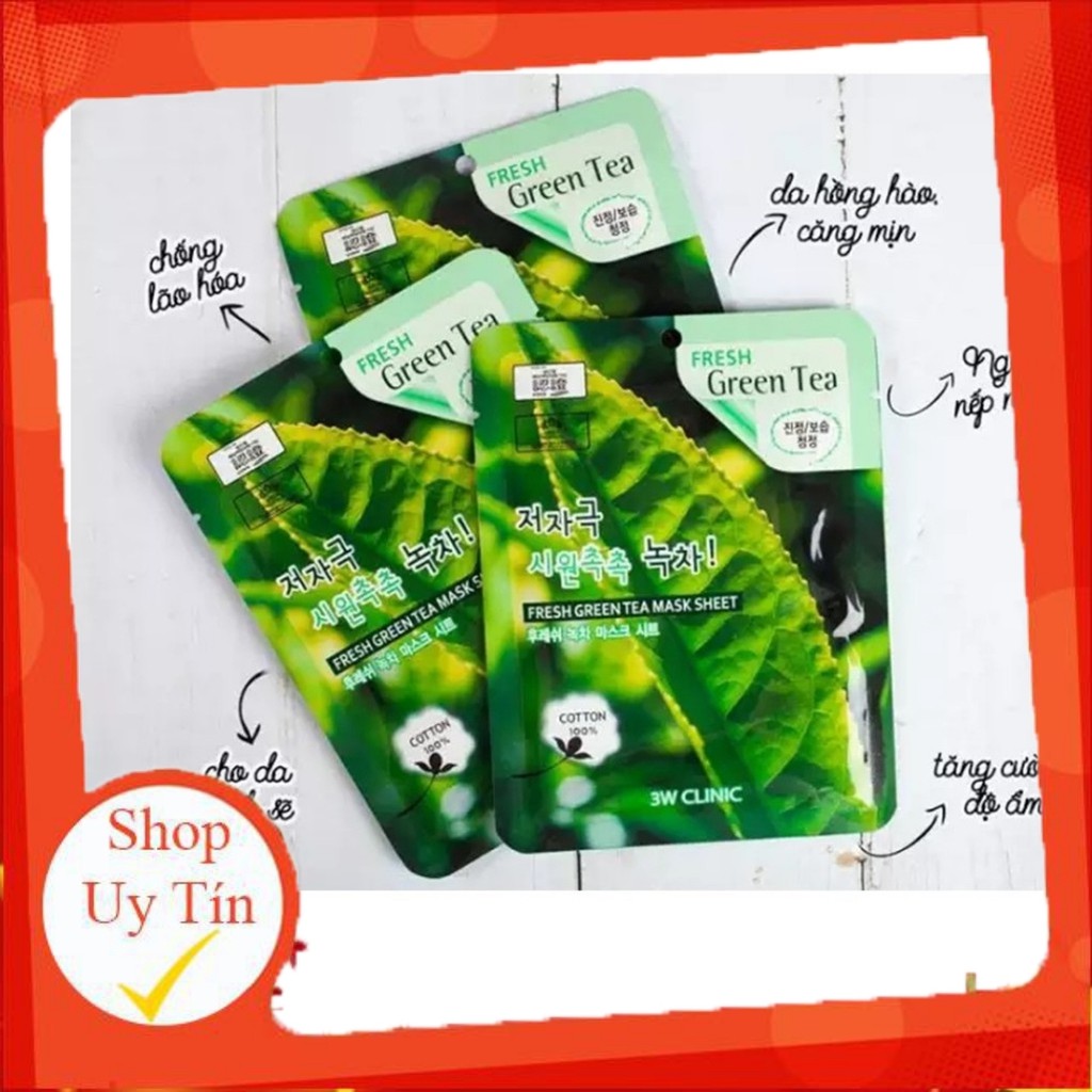 10 Mặt Nạ Trà Xanh Dương Da Thiên Nhiên Mỹ Phẩm Hàn Quốc Chăm Sóc Da Chính Hãng 3W Clinic Fresh Green Tea Mask Sheet