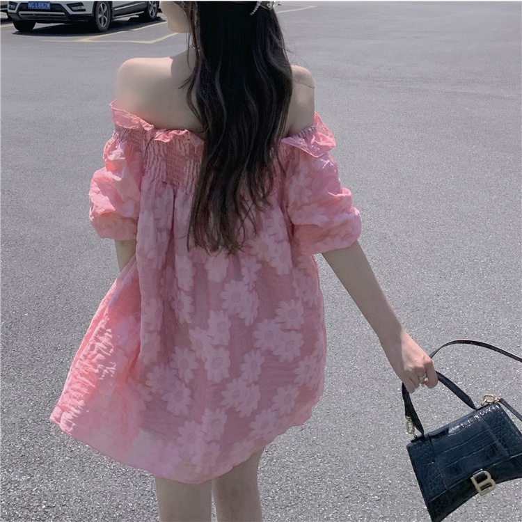 Đầm Trễ Vai Màu Hồng Phong Cách Hàn Quốc Thời Trang Mùa Hè Cho Nữ