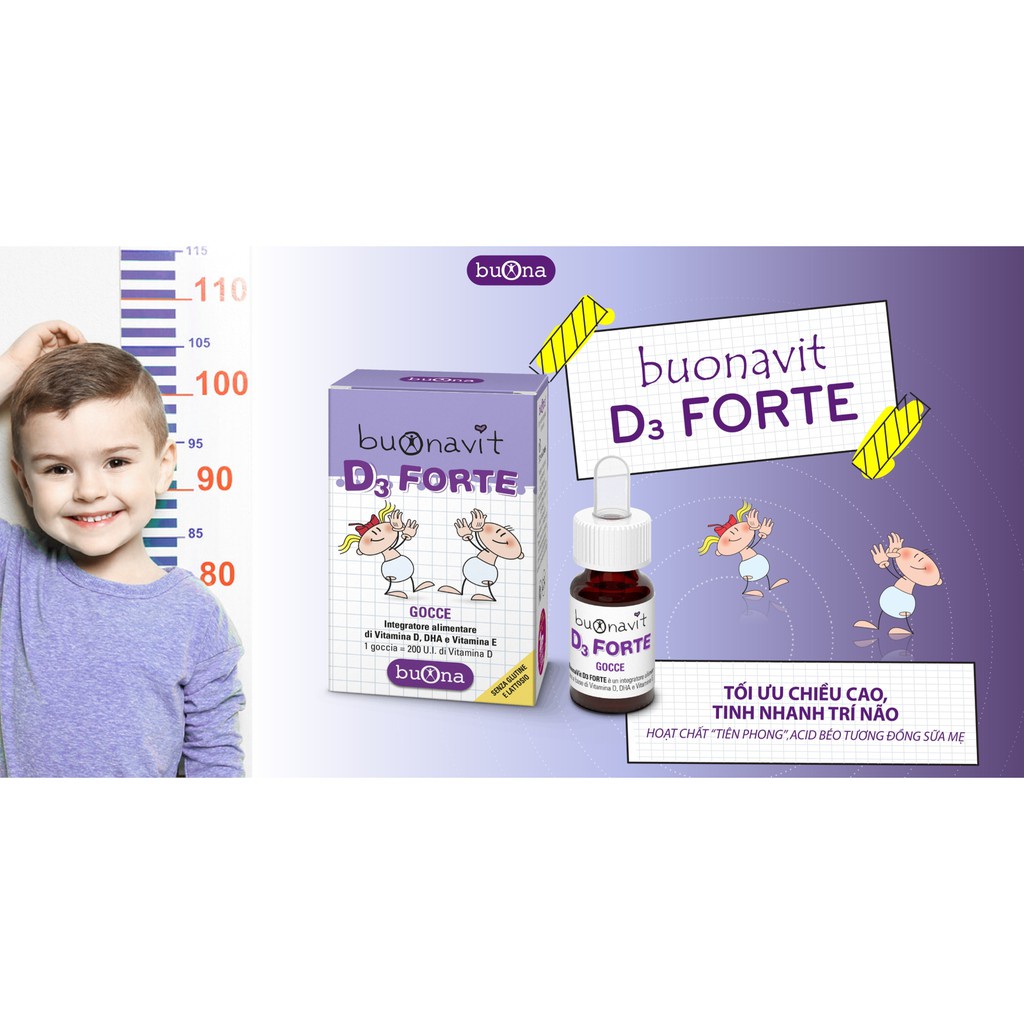Buonavit D3 Forte - Bổ sung vitamin D, vitamin E, DHA hỗ trợ phát triển trí não, giúp xương – răng chắc khoẻ (12ml)