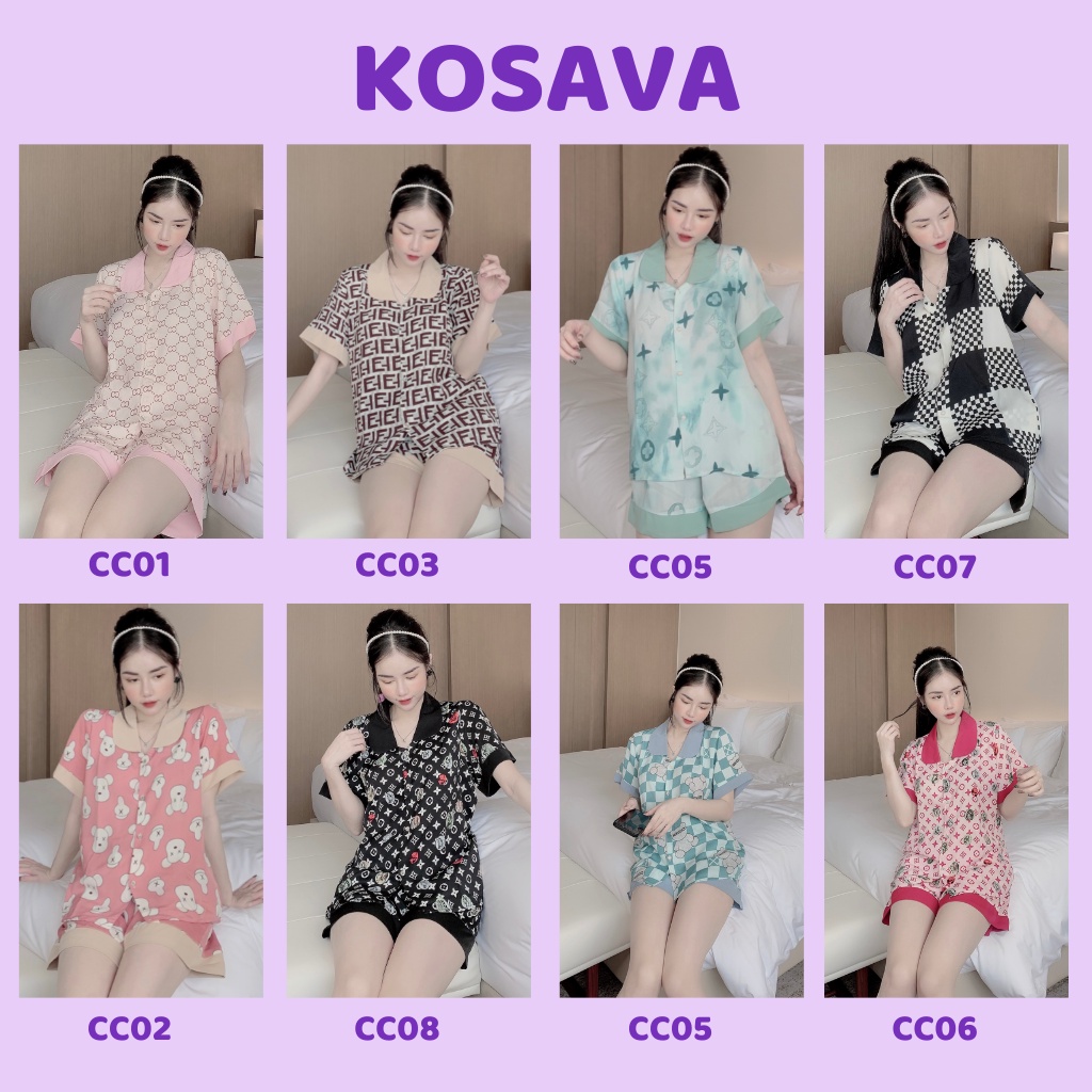 Đồ bộ nữ pijama quần đùi cổ sen họa tiết cute dễ thương chất liệu mango cao cấp KOSAVA