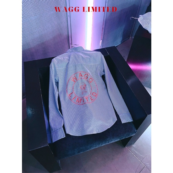 Sơ mi nam sọc kẻ xanh logo WAGG