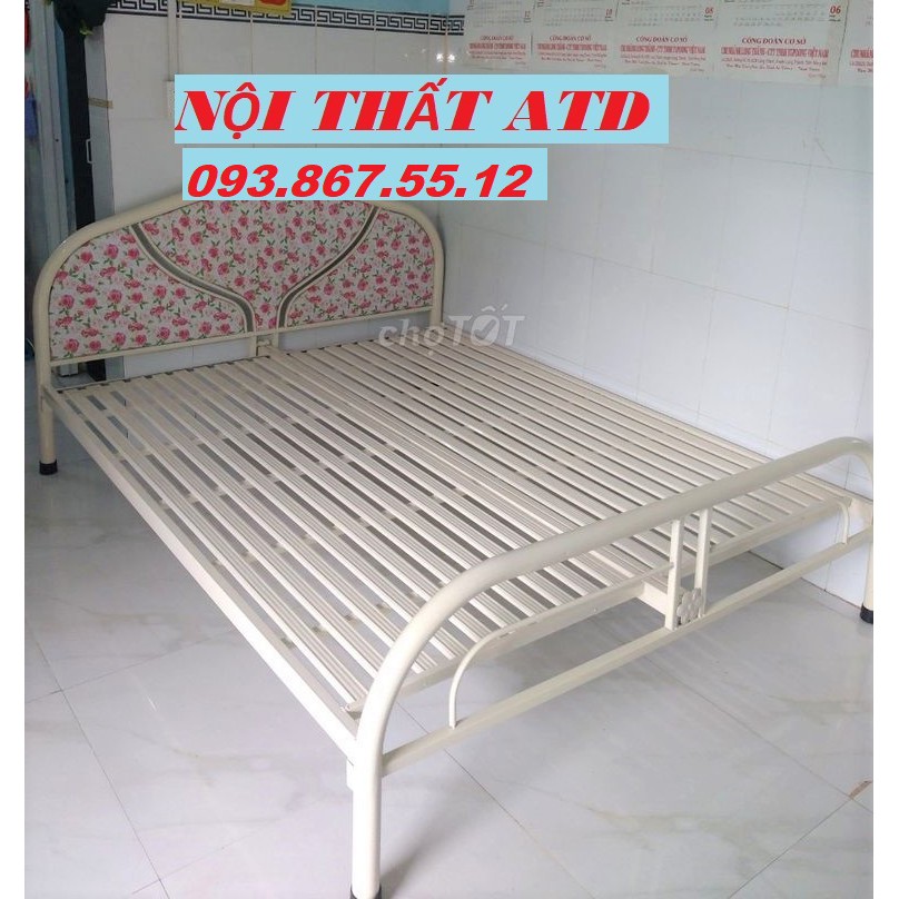 GIƯỜNG SẮT ĐƠN NGANG 1M6, DÀI 2M, SẮT ỐNG TRÒN