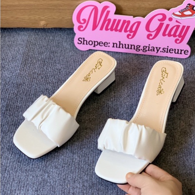 Dép guốc nữ cao gót quai nhún gót vuông 3cm che khuyết điểm chân mã 660