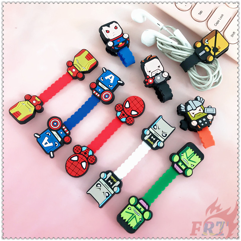◐ Dụng Cụ Quấn Dây Cáp Hình Siêu Anh Hùng Marvel &amp; DC ◑ 1 Kẹp Quấn Dây Cáp Tai Nghe / Dây Sạc Hình Iron Man / Captain America / Spider Man / Superman