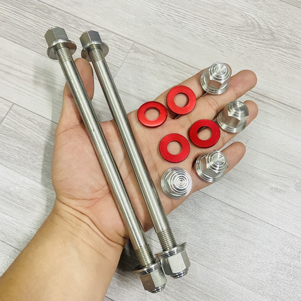 Bộ cốt bánh inox V1, V2 kèm bát CNC trước sau sử dụng lắp WAVE, DREAM các đời tặng kèm full lông đền đỏ