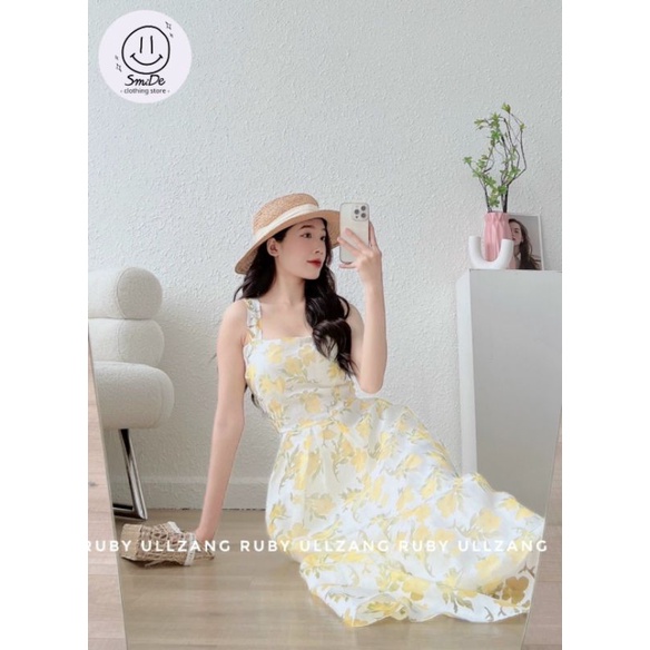 ĐẦM HOA VÀNG STYLE NHẸ NHÀNG DÀI ĐẾN CỔ CHÂN