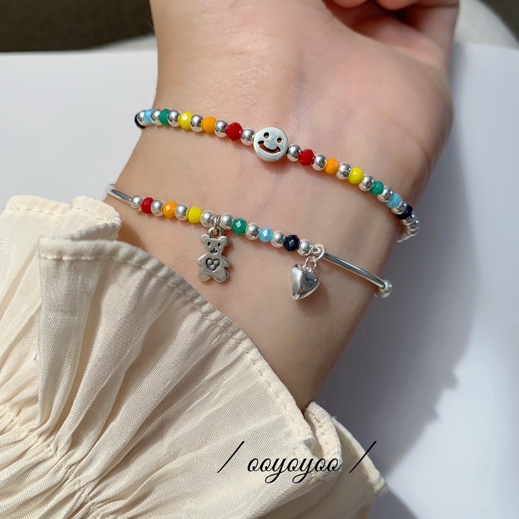 S925 silver multicolored Korean style beaded bracelet for women | BigBuy360 - bigbuy360.vn