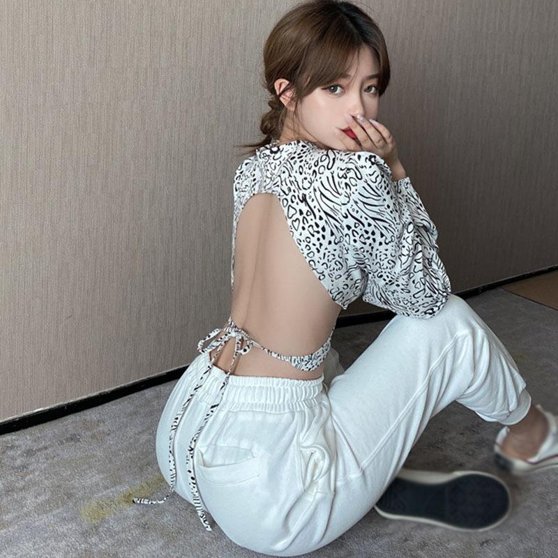 Áo Croptop Tay Dài Thời Trang Với Thiết Kế Hở Lưng Gợi Cảm Trẻ Trung Dành Cho Nữ