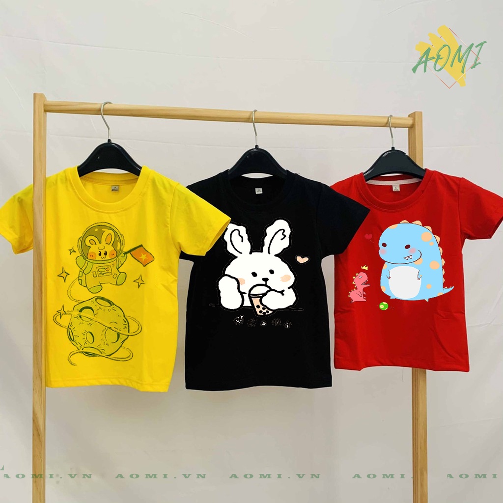 ÁO THUN khủng long thỏ phi hành gia cute UNISEX PHÔNG VÀNG TAY NGẮN NAM NỮ GIA ĐÌNH CẶP ĐÔI TRẺ EM BÉ TRAI GÁI AOMIVN