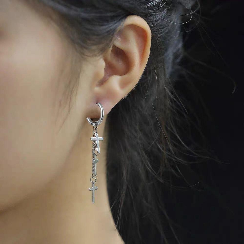 Bông Tai Tròn Bằng Thép Titanium Hình Ngôi Sao Tua Rua Phong Cách Hip Hop Punk Hàn Quốc VANES1 Dành Cho