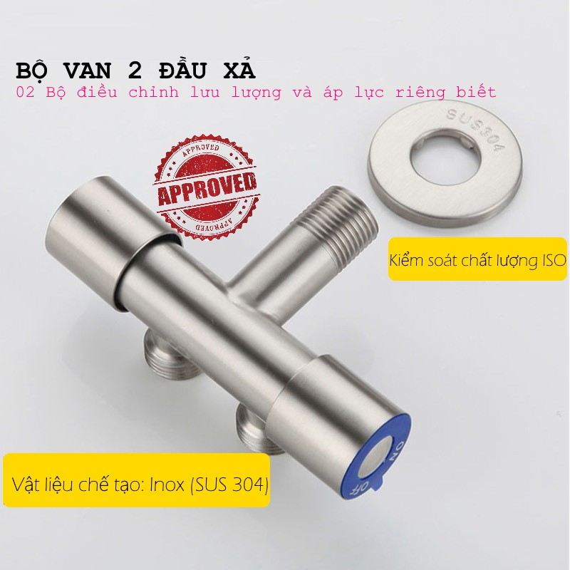 Bộ vòi xịt rửa đa năng gồm van xả 2 cổng điều khiển riêng biệt, dây dẫn nước dạng lò so, vòi tay 2 chế độ Aone Mall