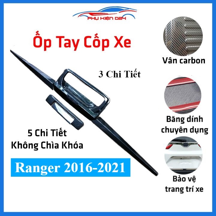 Ốp tay mở cốp Ranger 2016-2017-2018-2019-2020-2021 hai màu cacbon mạ crom trang trí xe chống va đập hiệu quả
